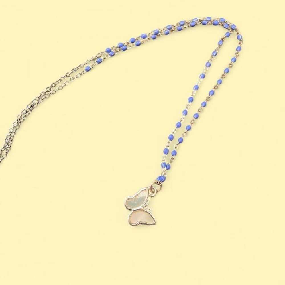 Silver and Blue Butterfly Pendant Necklace